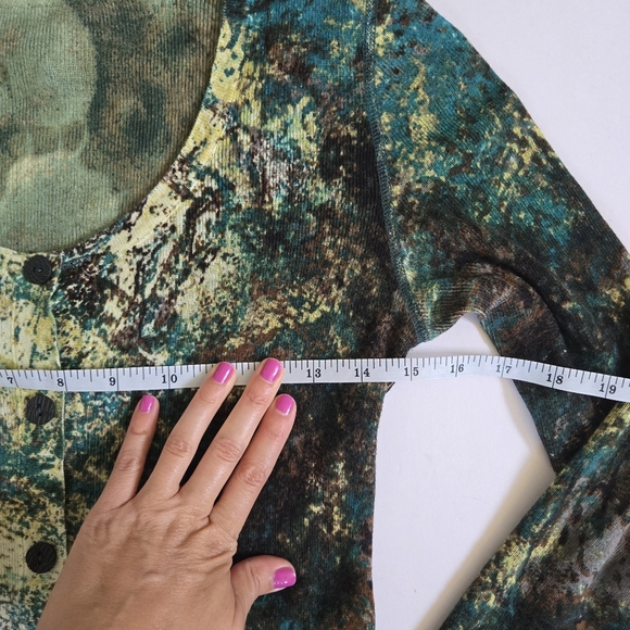 NWOT Nic + Zoe cotton lyocell green artsy cottage boho cardigan 2 way sz M - Picture 9 of 10
